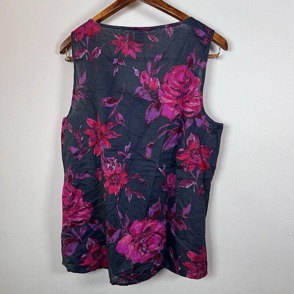 Loft Blouse Women’s Size L Blue & Pink Floral Sleeveless Swoop Neck Semi-Sheer - Picture 2 of 7